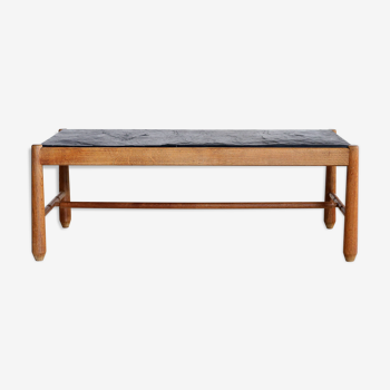 Table basse scandinave en chêne et ardoise 1950