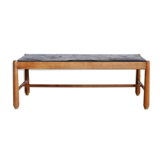 Table basse scandinave en chêne et ardoise 1950