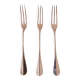 Silver-plated metal dessert forks, Cailar Bayard hallmark, set of three