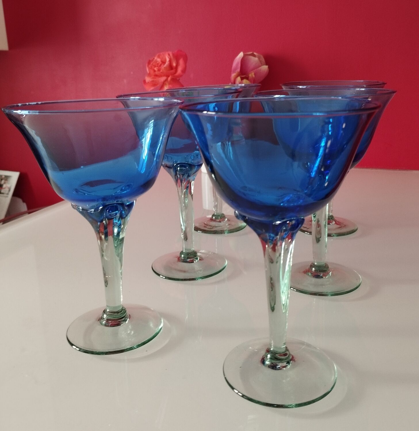 Glasses with blue foot