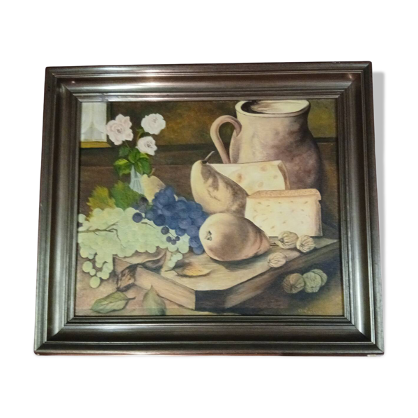 Nature morte aux fruits de saison, huile sur toile signée André-Pierre Cailleret