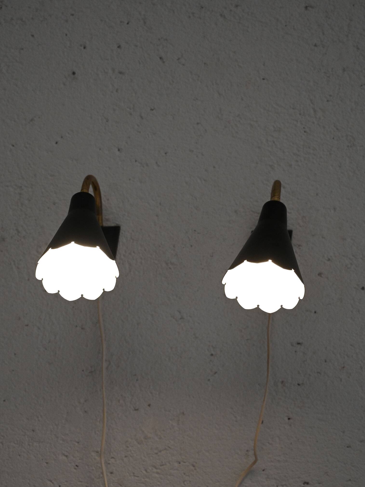 Pair of 1950s/60s Black Scandinavian Wall Lamps