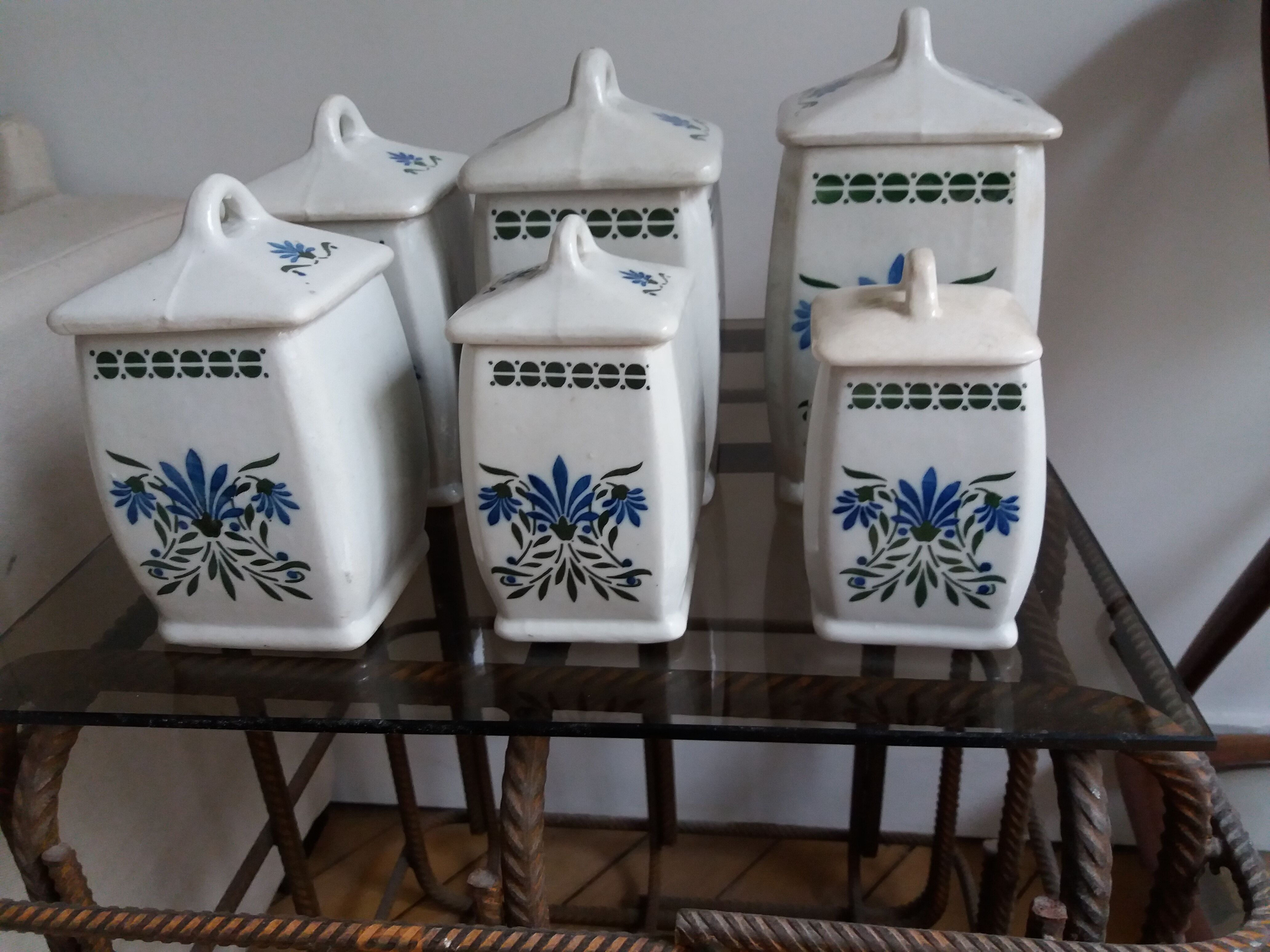 6 spice pots in art nouveau faience