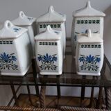6 spice pots in art nouveau faience