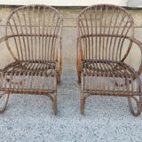 Pair of vintage rattan egg armchairs from the 60s