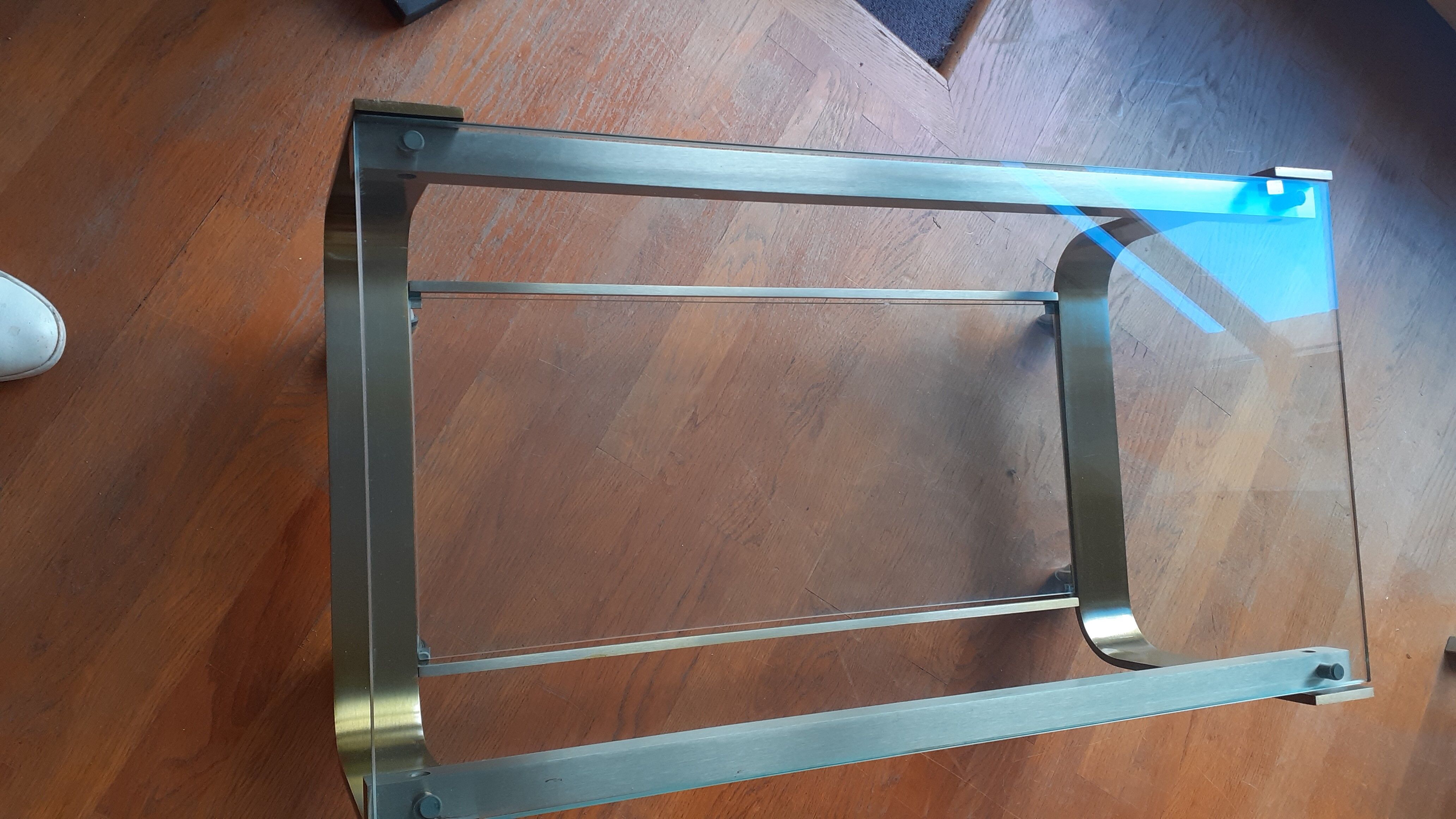 Coffee table 1970s, in metal 2 tones and glass.