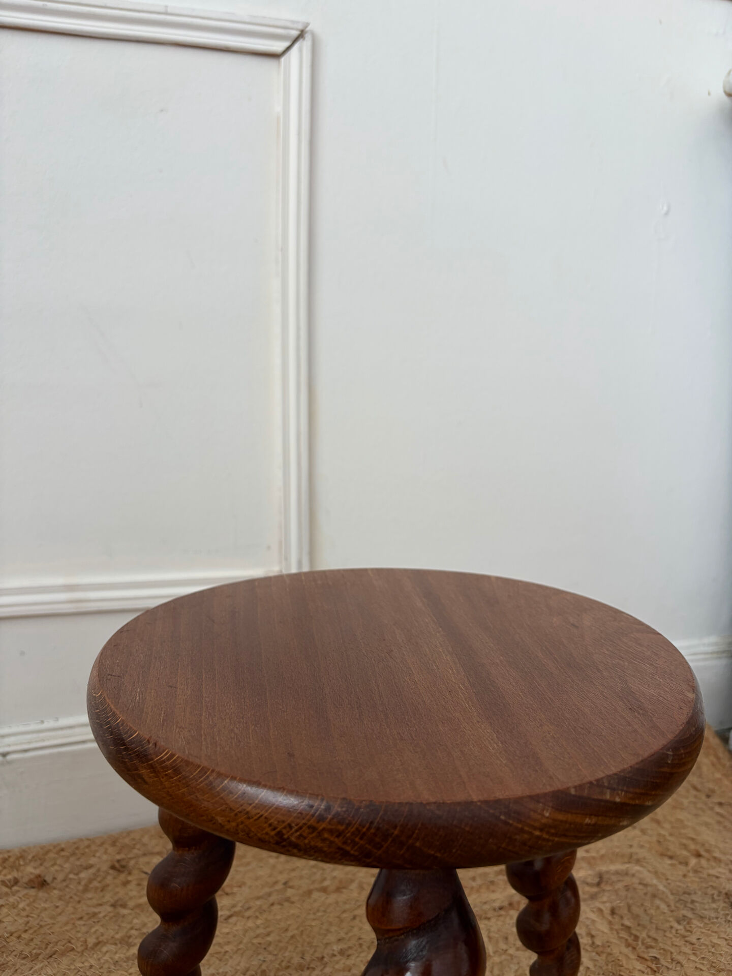 Pair of twisted wooden tripod stools