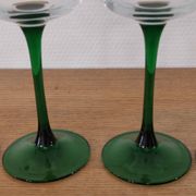 Set of 4 old Alsatian green stemmed wine glasses with vine decor engraved crystal arc