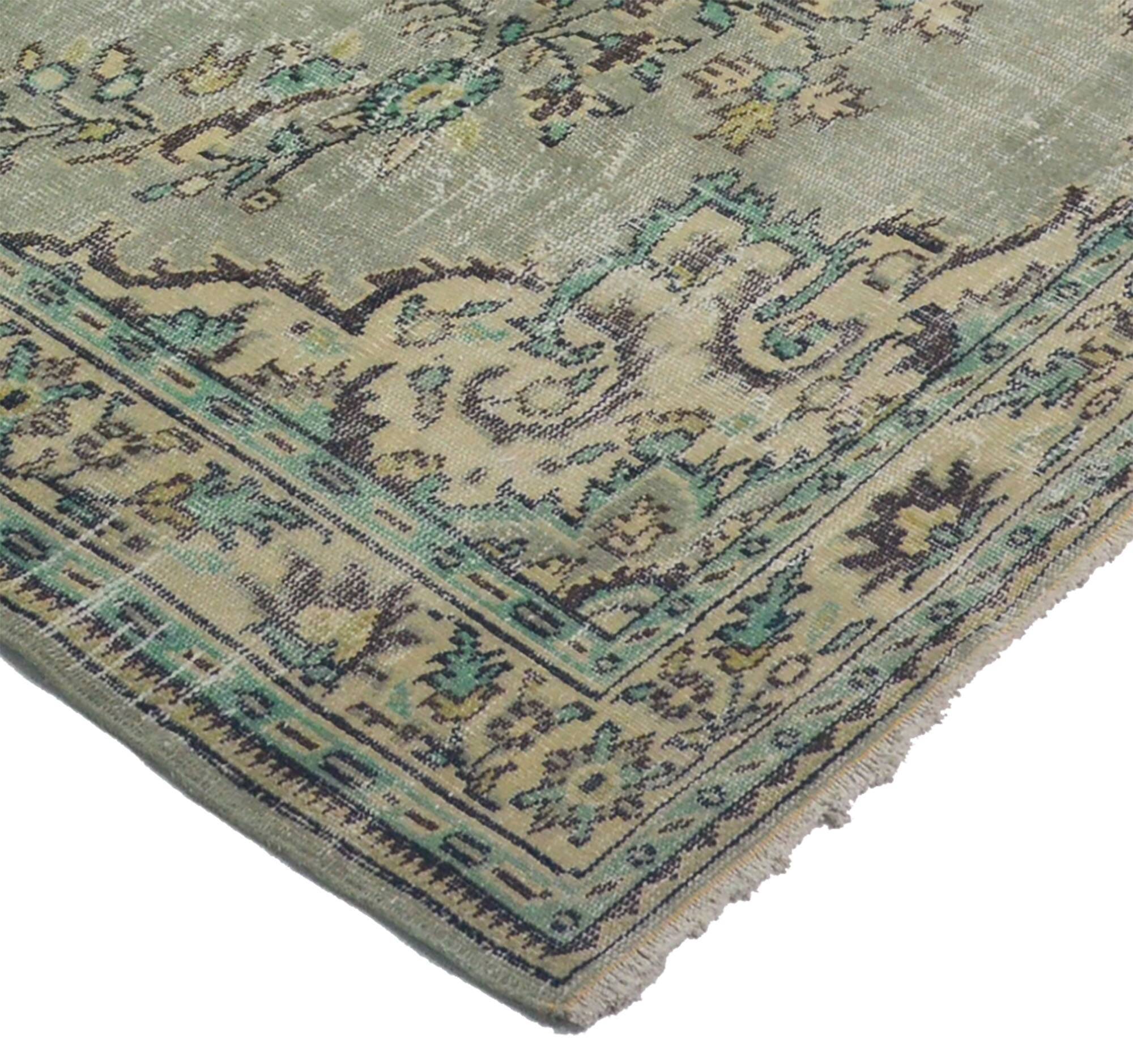 Vintage Turkish Rug Sage Green with Medallion 287 x 193 cm