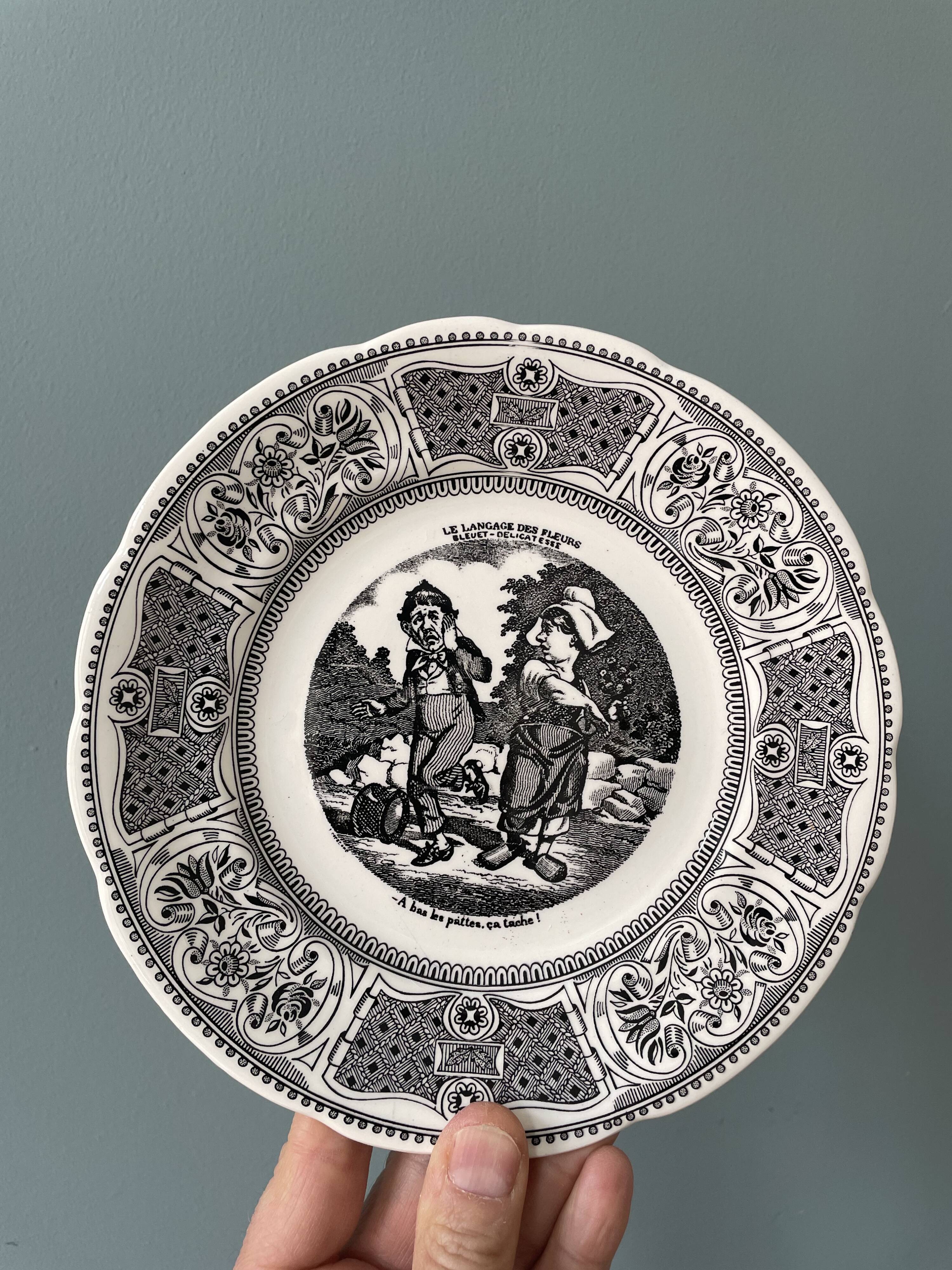 Box of 6 dessert plates in Gien earthenware, "the language of flowers"