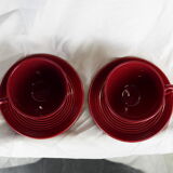 Pair of burgundy red cups with concentric streaks - Saint-Clément - 50s