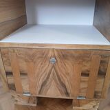 Table de chevet vintage rose marqueterie chêne