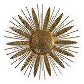 Large golden hammered metal sun wall light with a diameter of 90 cm from the year