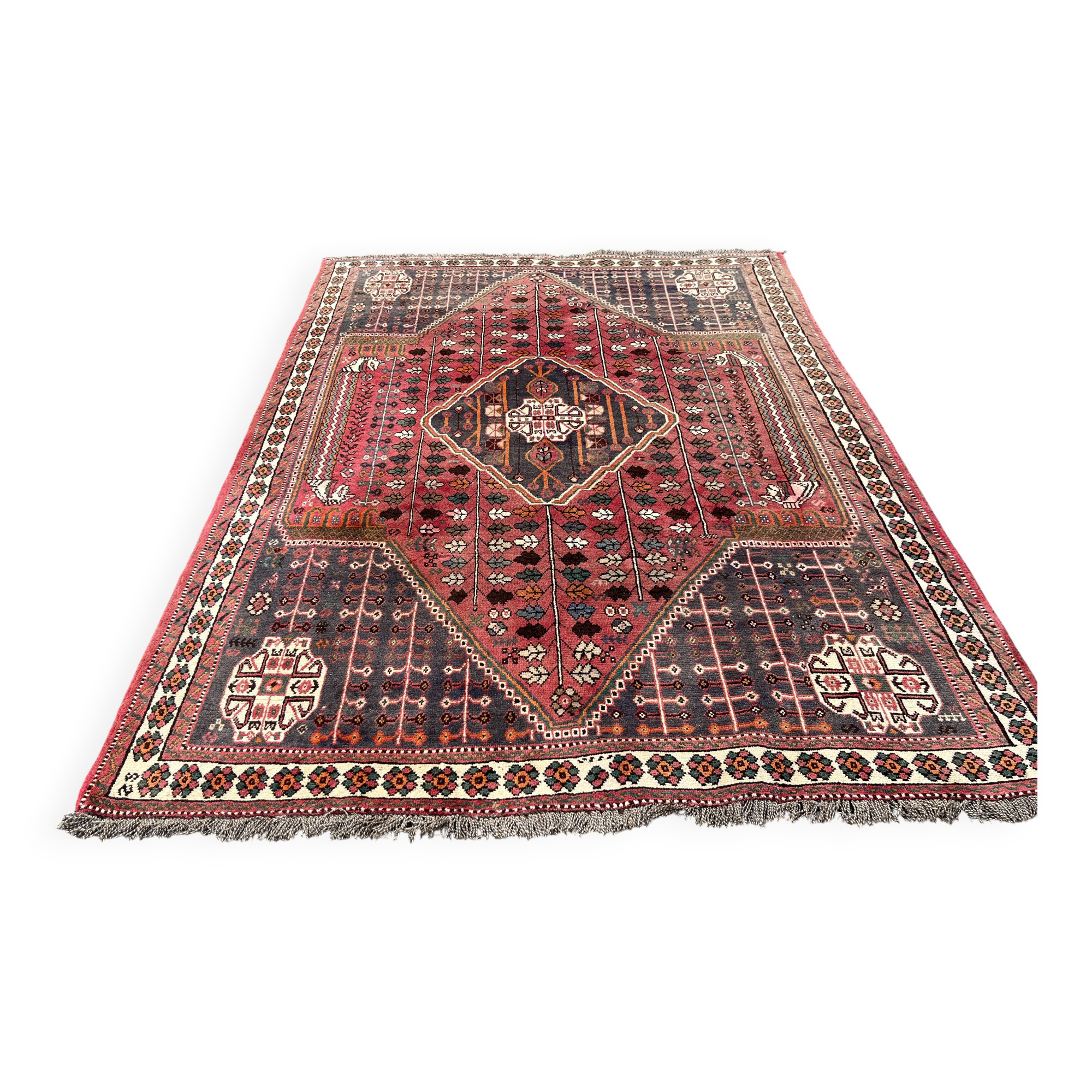 Large red Persian wool rug with red geometric design 2.97 x 2.05 m