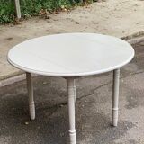 Louis Philippe round dining table with folding shutters repainted in beige grey