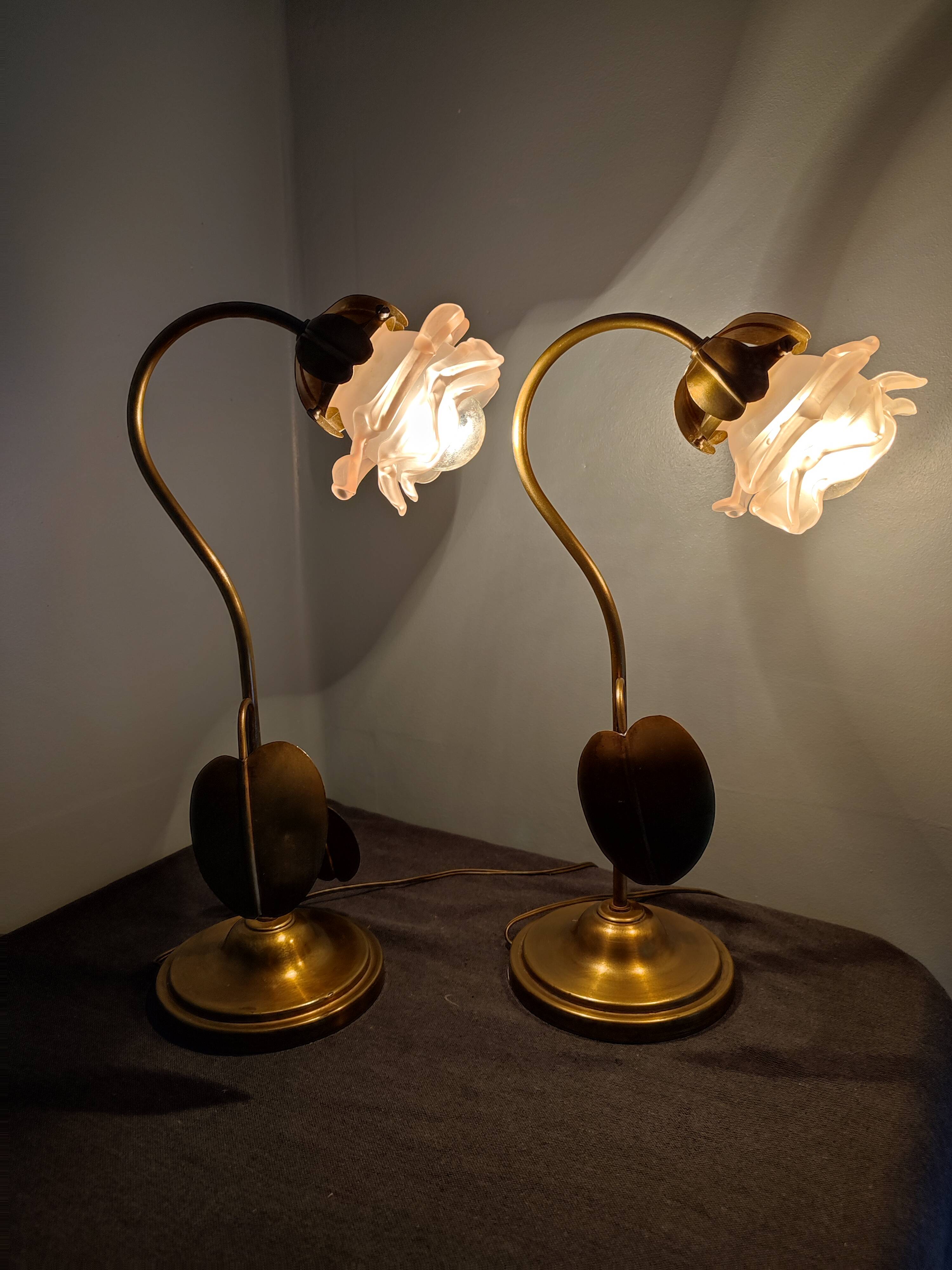 Pair of art deco lamps old gooseneck