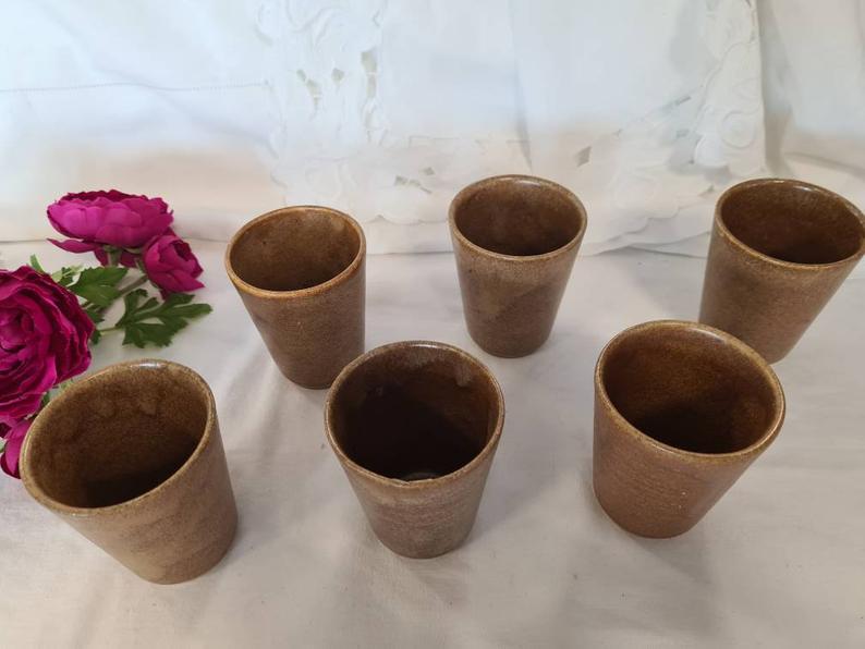 Vintage sandstone cup glasses from the French factory in Digoin