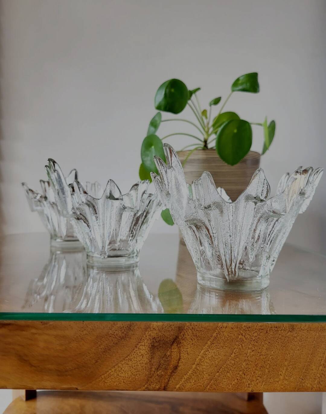 Glazen schaaltjes set van 3 model Noorderlicht of Revontulet Tauno Wirkkala