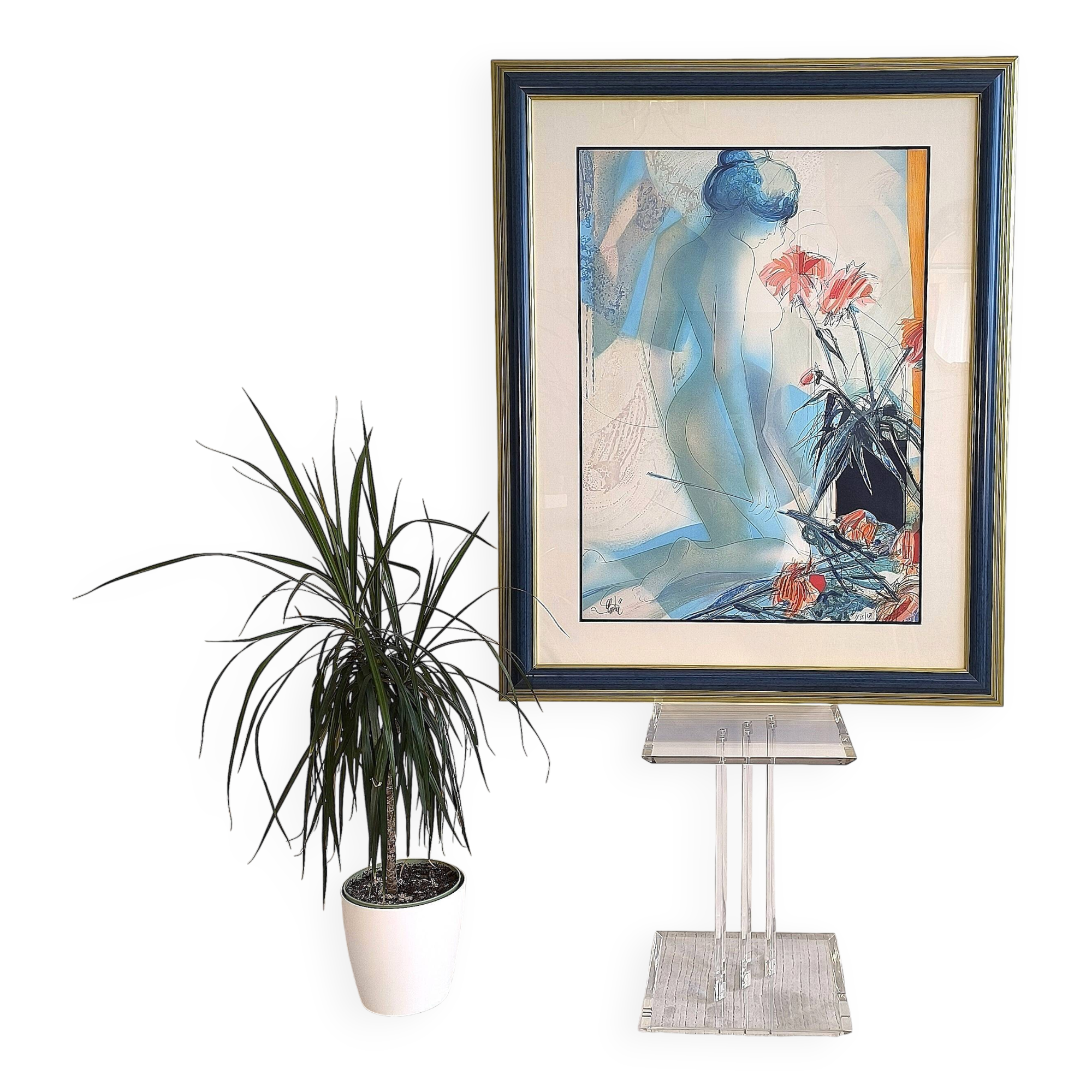 Original signed lithograph ‘’Nude with Dahlias’’ by Jean Baptiste Valadié