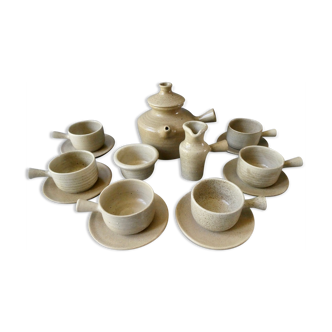 Coffee or tea service, in sandstone, signed the Argonauts, 60s