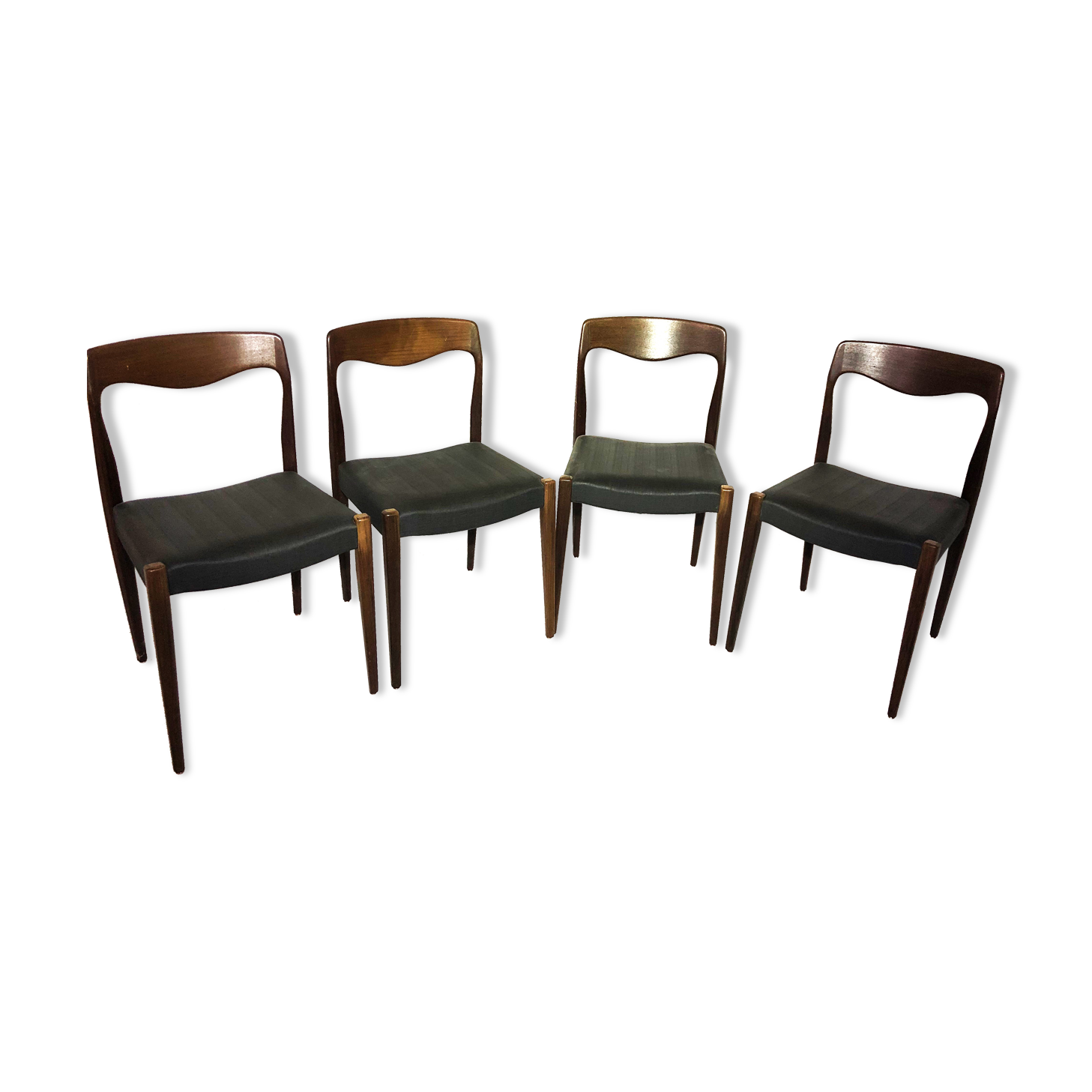 Suite of 4 chairs in teak and skai