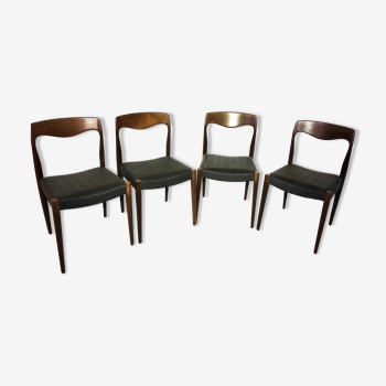 Suite of 4 chairs in teak and skai