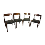 Suite of 4 chairs in teak and skai