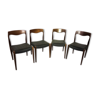 Suite of 4 chairs in teak and skai