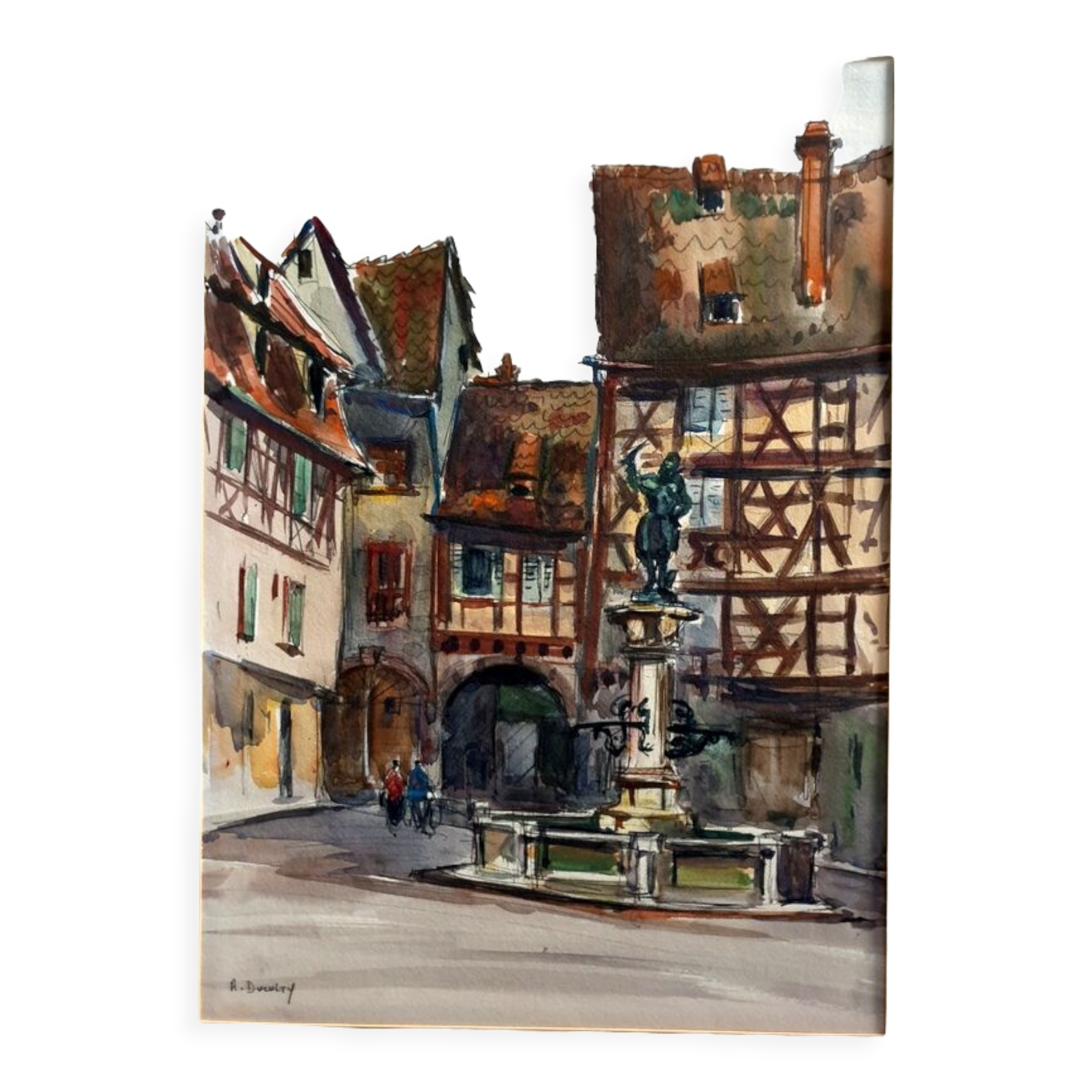 André Duculty (1912-1990), watercolor on paper "Place de l'ancienne douane, à Colmar" Signed
