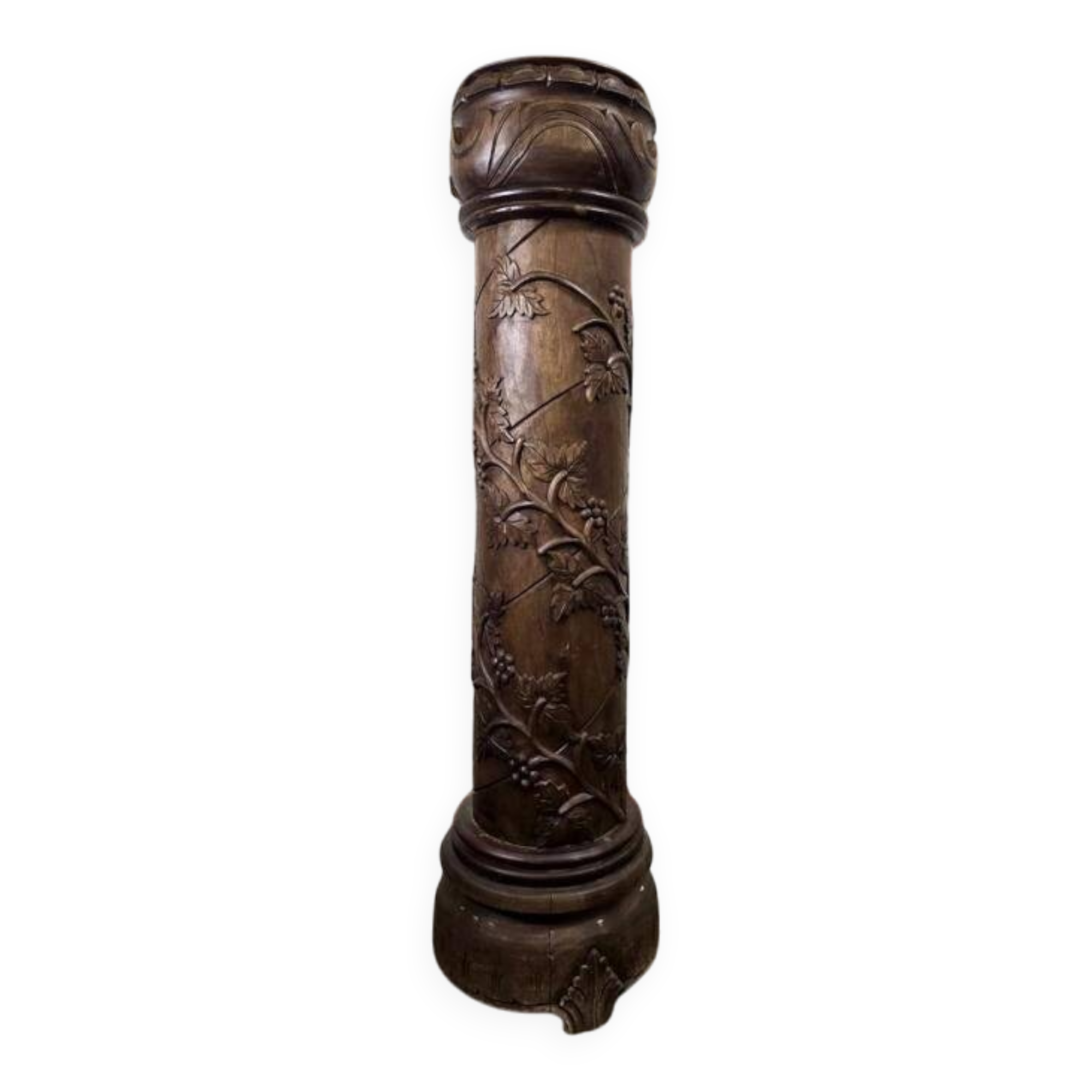 Vintage wooden column with carving