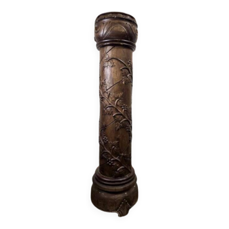 Vintage wooden column with carving