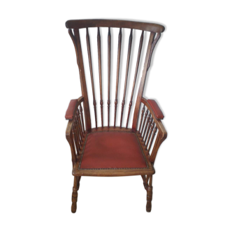 Chaise haute en bois et cuir