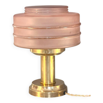 Upcycled Art Deco table lamp – Powder pink glass and brass