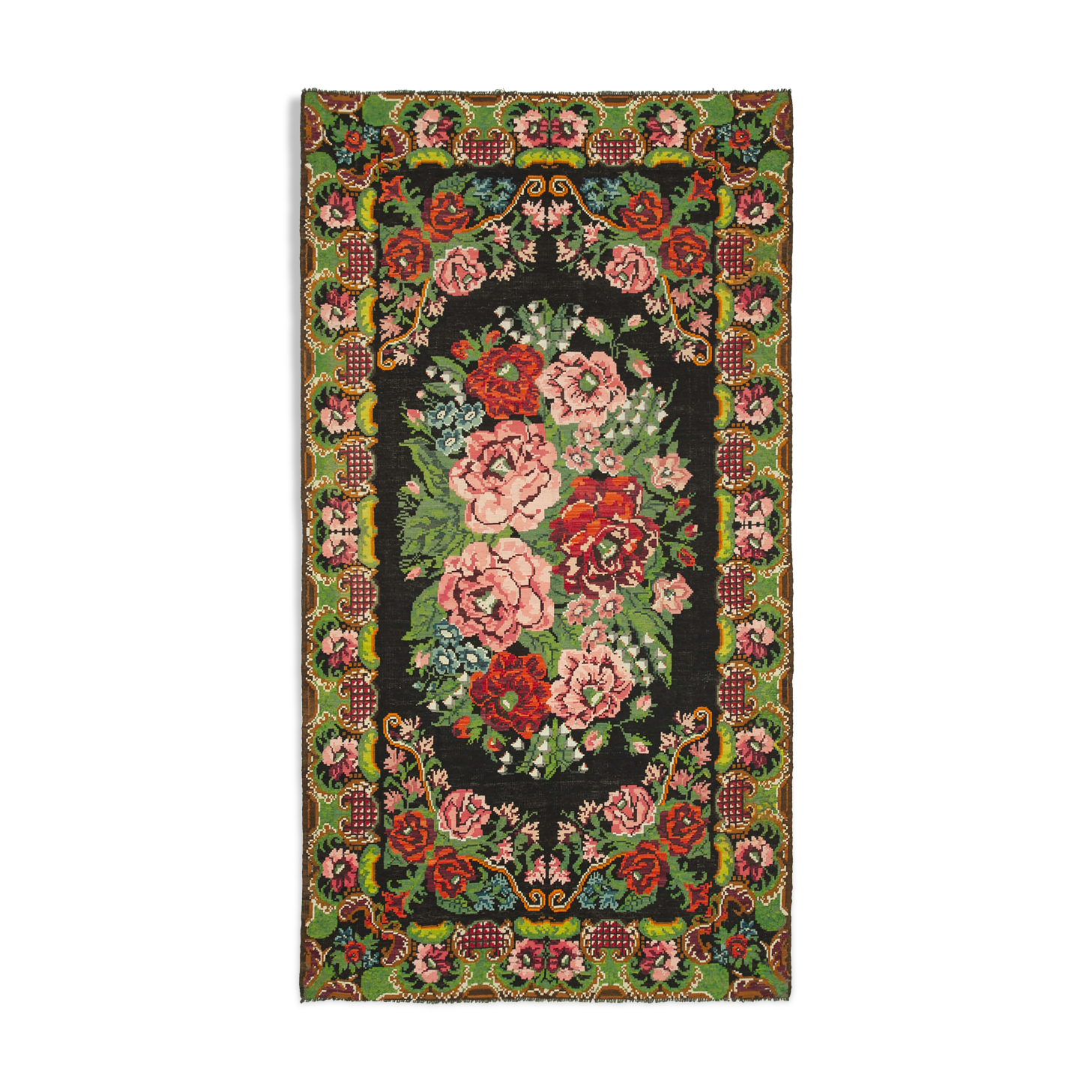 Handwoven Vintage Bessarabian Black Kilim 218 cm x 387 cm - 23259