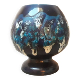 Vase boule en céramique décor lave bleu vintage années 1960