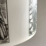 50s-60s pendant light in black and white opaline glass