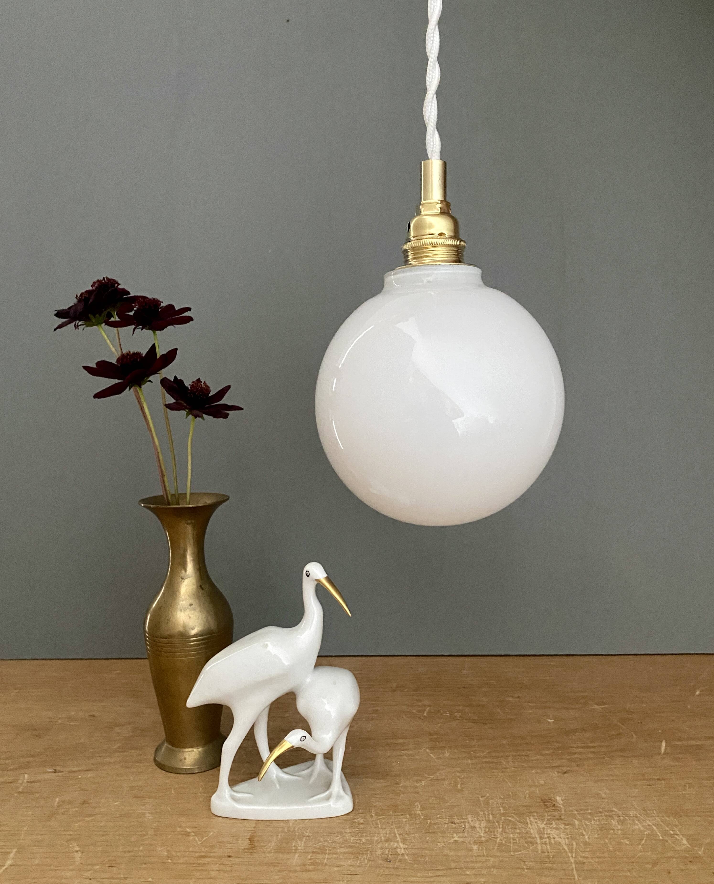Vintage globe pendant light in white opaline
