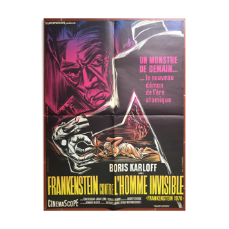 Affiche cinéma "Frankenstein contre l'homme invisible" Boris Karloff 60x80cm 1958