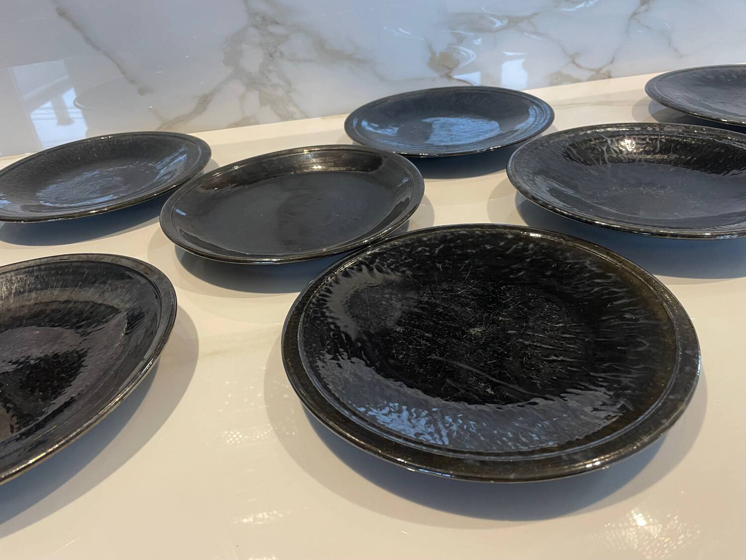 Vallauris service, the pottery of the great oak. Black metal glazed ceramics.
