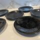 Vallauris service, the pottery of the great oak. Black metal glazed ceramics.