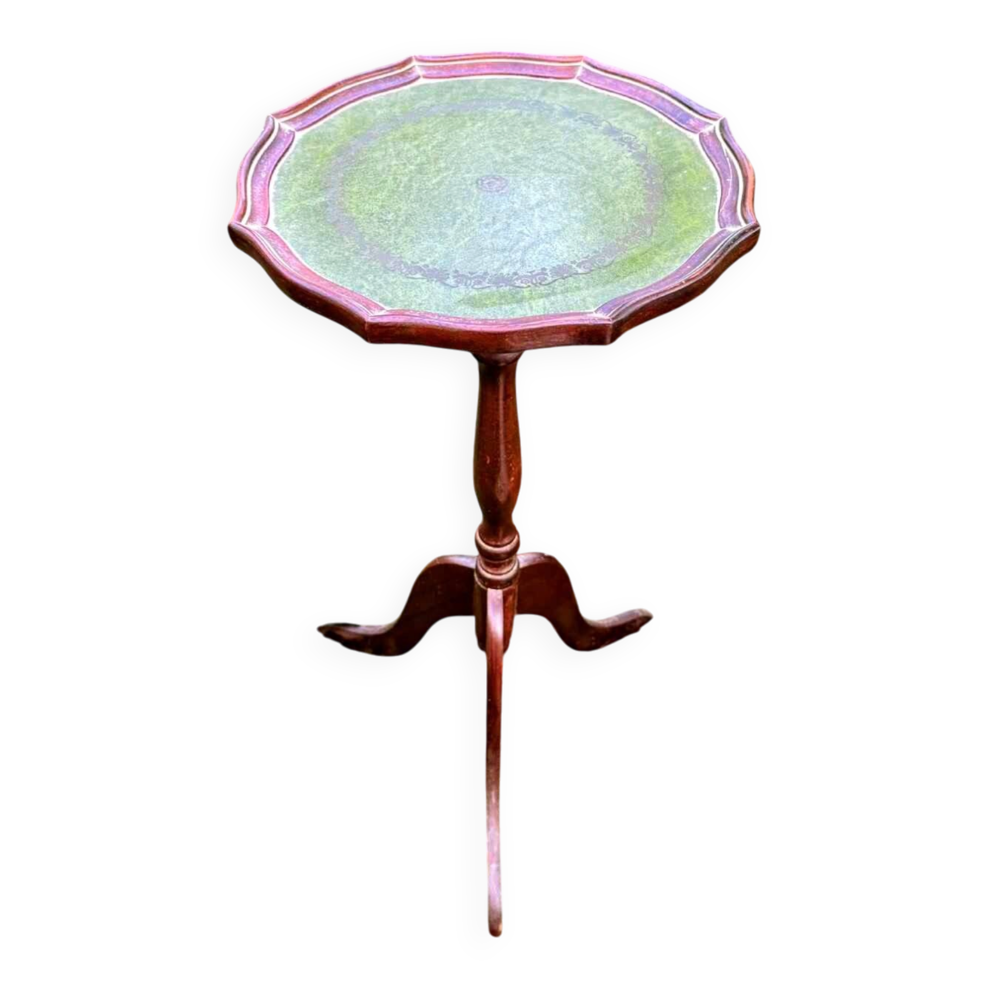 Green leather gueridon from the 1950s Regency period.