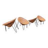 Set of 4 rattan and metal armchairs, France 1950