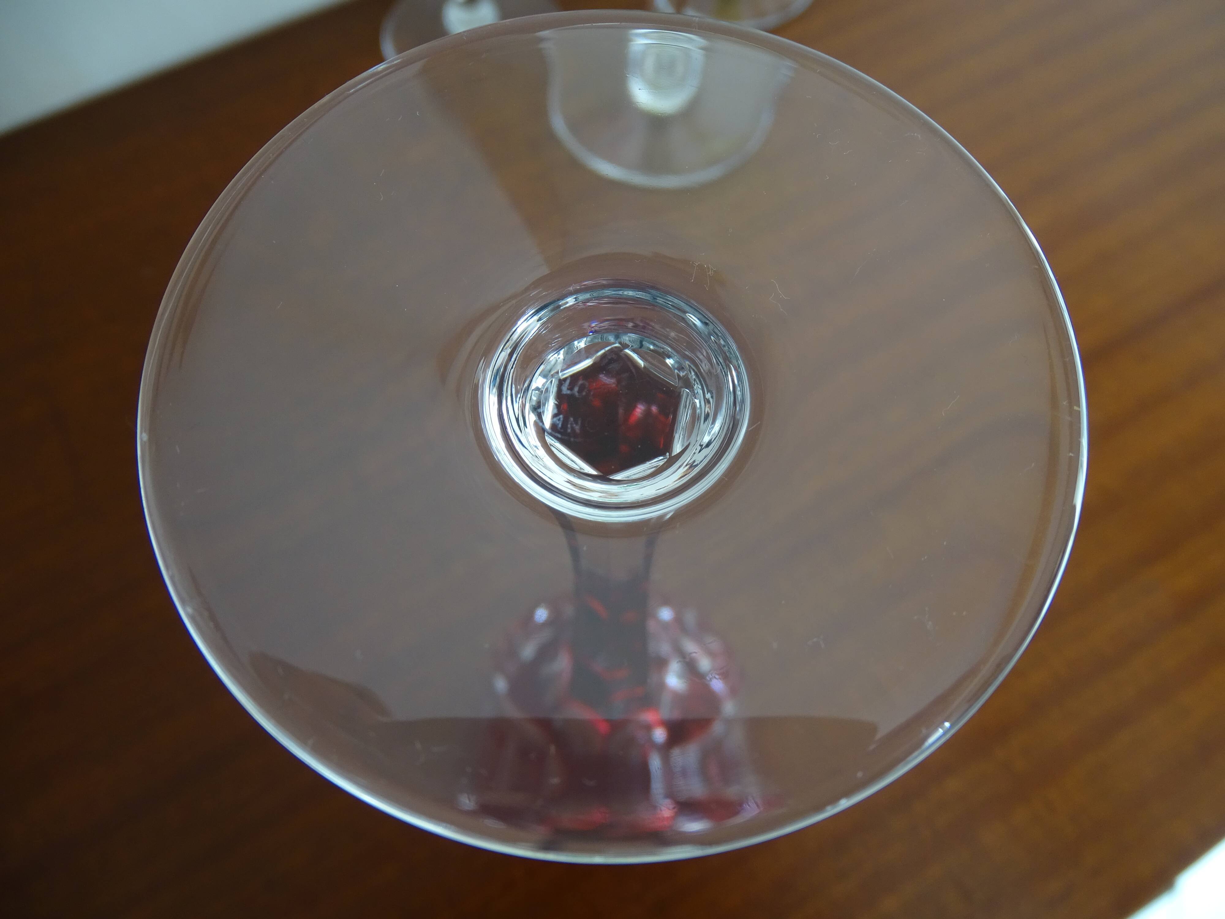 6 Roemer Saint Louis wine glasses in colored lined cut crystal signed