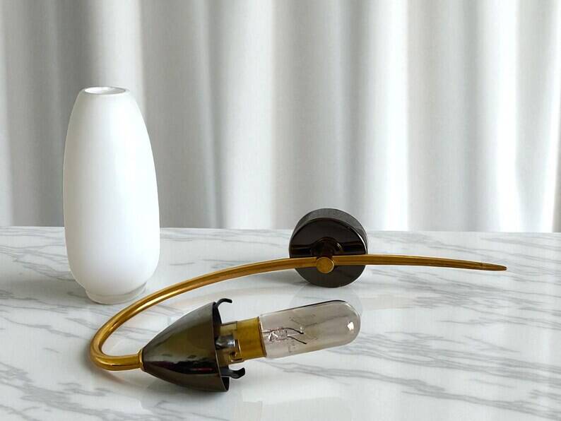 Vintage brass white Opaline Glass Wall Sconce