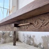 XL farmhouse table in solid oak, brutalist style, 20th century.