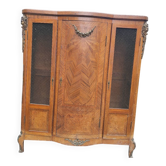 Antique curved piece of furniture in marquetry wood and figurative bronzes – late 19th century