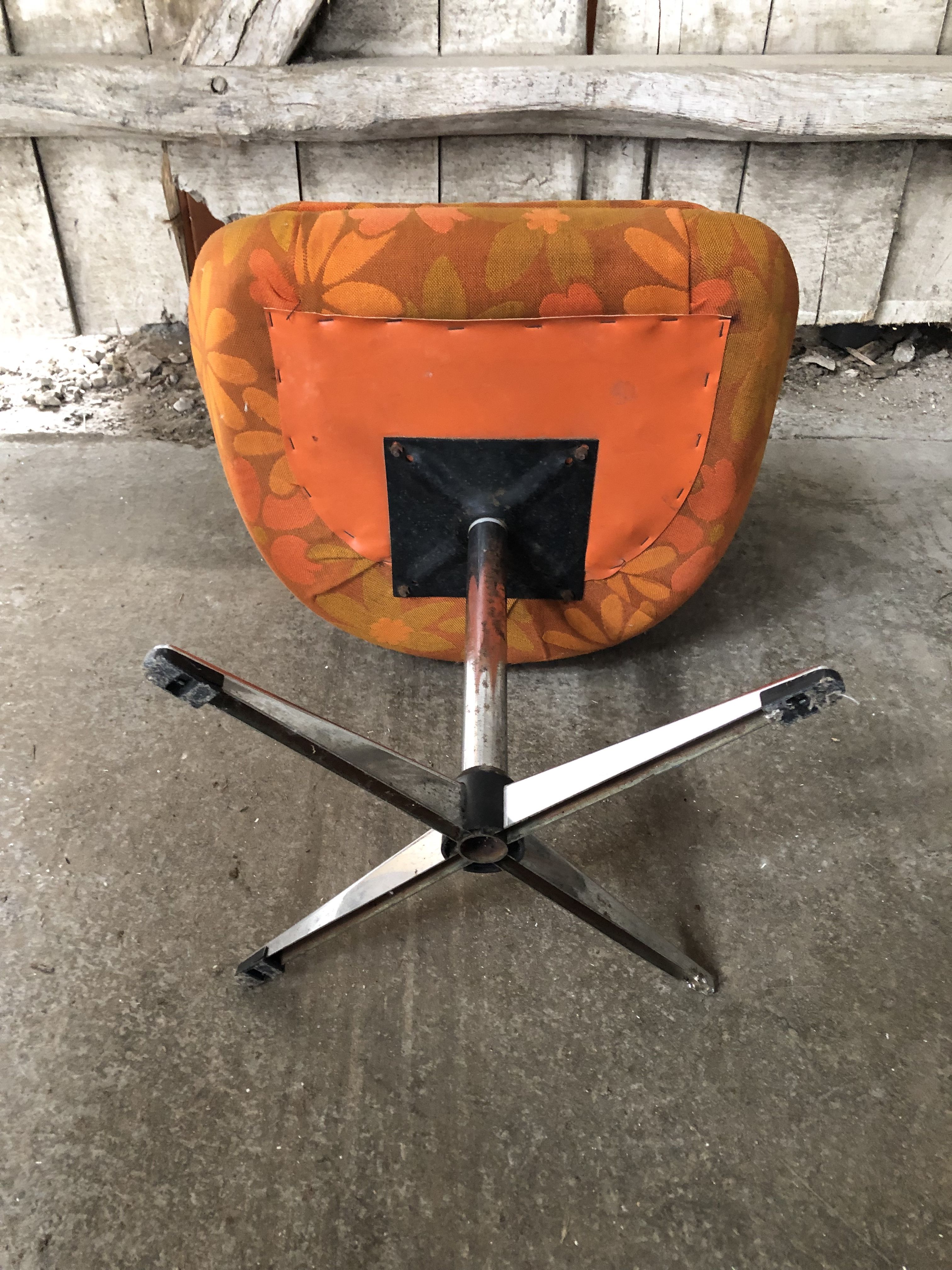 Old chair shell fabric flowers orange