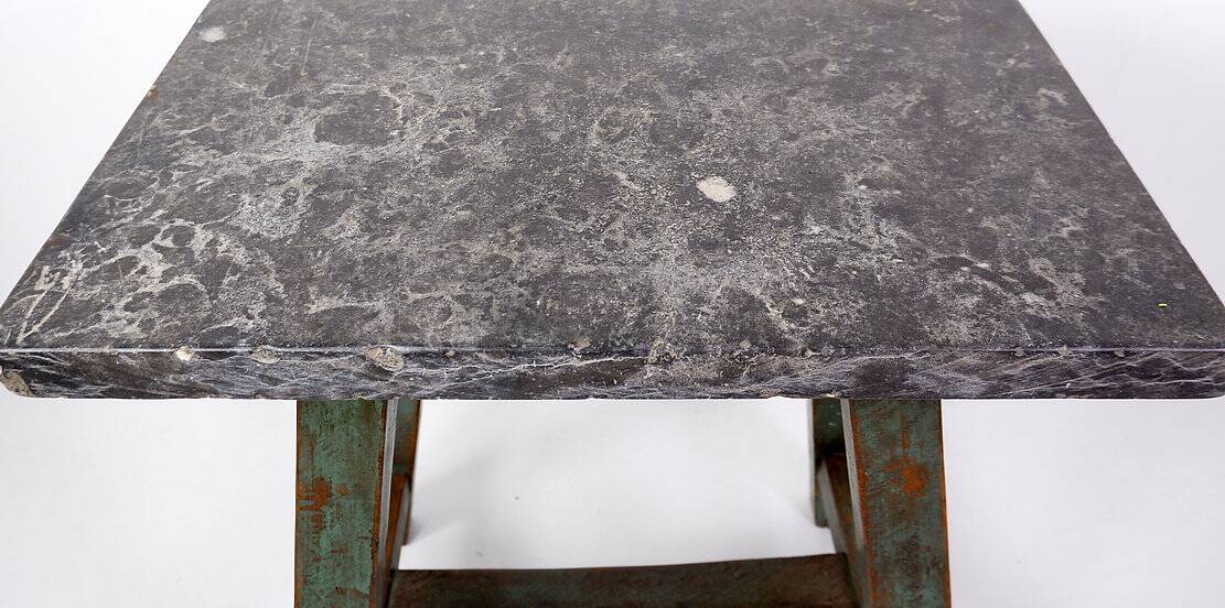 Industrial Console/table bluestone top and green weathered wood