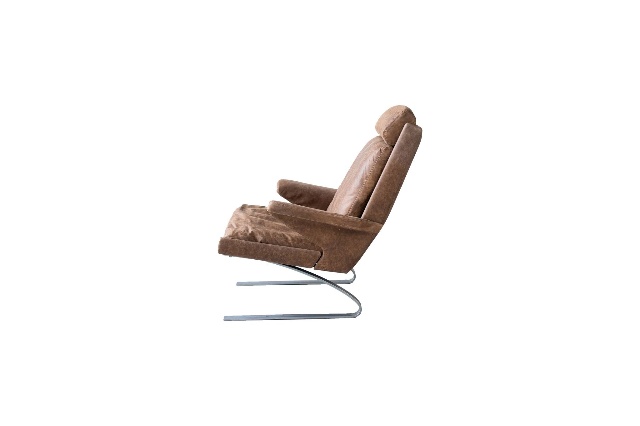 Vintage swing armchair and stool in leather by reinhold adolf for cor, 1970s, set of 2