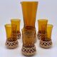 Amber glass and raffia 50's glass and pitcher set
